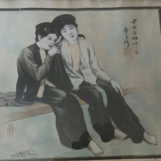 : Lithographie indochine 1934, 2 jeunes filles