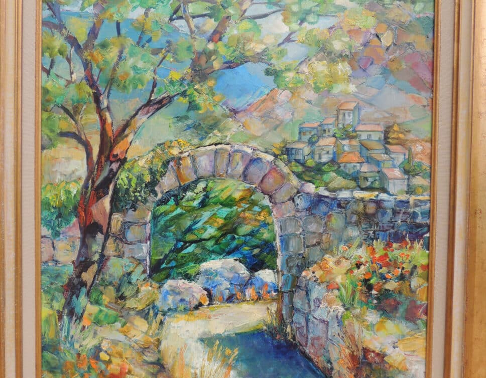 : Huile sur toile 60×73 cm de l’artiste peintre Betty Wireprésentant un petit village de la Drôme, réalisée dans les années 90