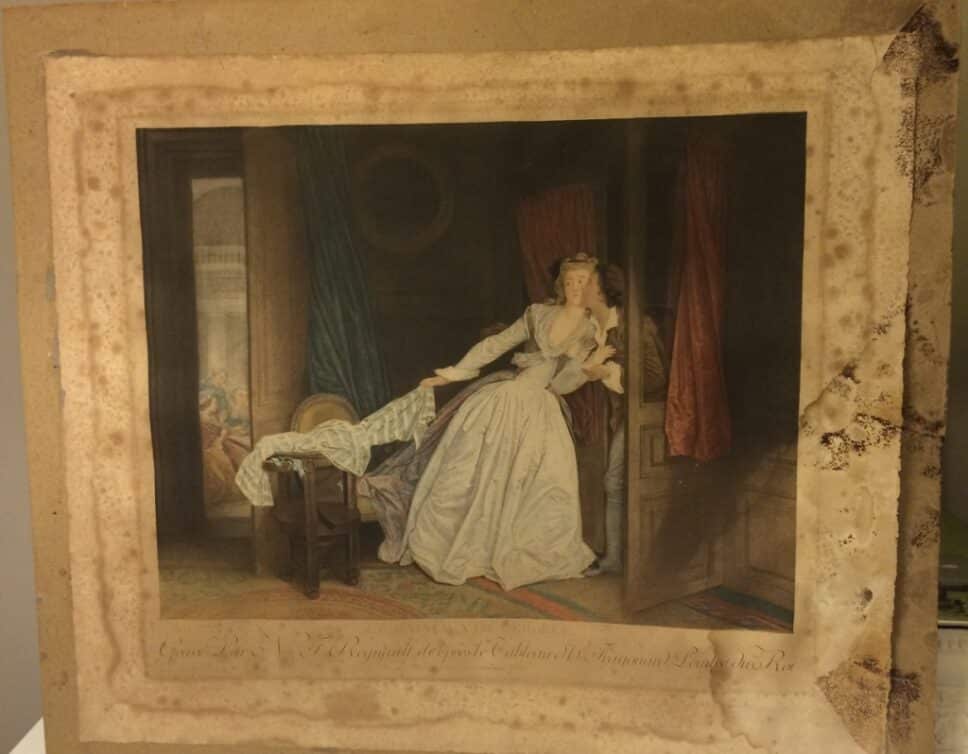 Lithographie « Le baiser à la dérobée » d’aprés Fragonard