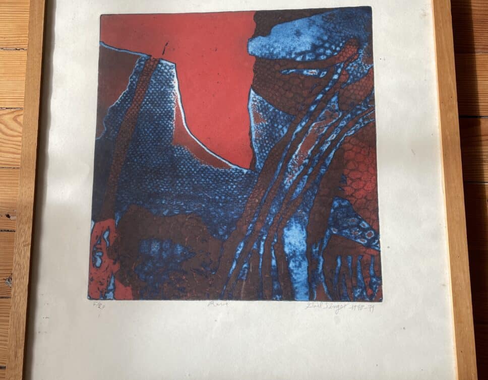 Estimation d’une lithographie contemporain aquarelle bleu et rouge signée Dael SINGER 1978-79