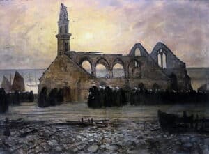 Charles Cottet. 1863-1925. Paris L'Eglise brûlée. 1911 Quimper. Musée des Beaux Arts.Estimation Charles Cottet gratuite